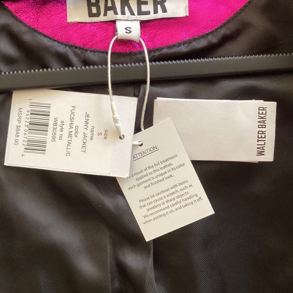 WALTER BAKER 💕🔥Genuine Leather Jenny Jacket in Fuchsia Metallic Crop Moto Fit - Picture 10 of 16